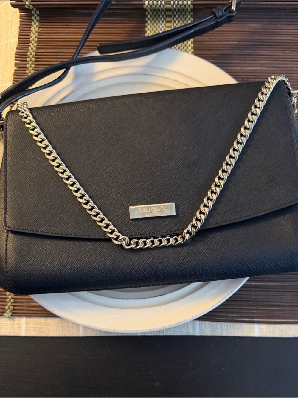 Kate Spade Black Crossbody with Silver Chain Detail